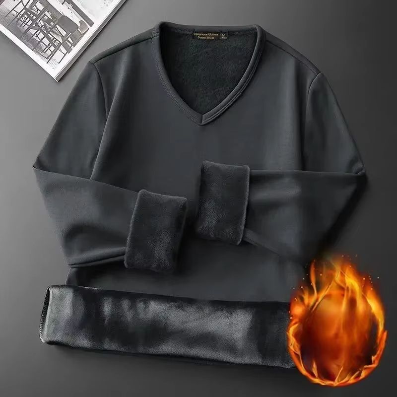 Mens Winter Thermal Underwear Shirt  LongSleeve Plus Velvet Slim Fit Base Layer For Cold Weather 5