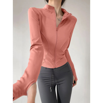 Womens Quick Dry Yoga Jacket  Long Sleeve Zipper Sports Coat For Running Fitness  Training S3XL 9