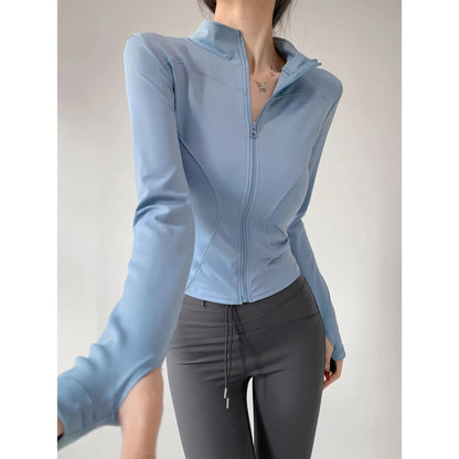 Womens Quick Dry Yoga Jacket  Long Sleeve Zipper Sports Coat For Running Fitness  Training S3XL 8