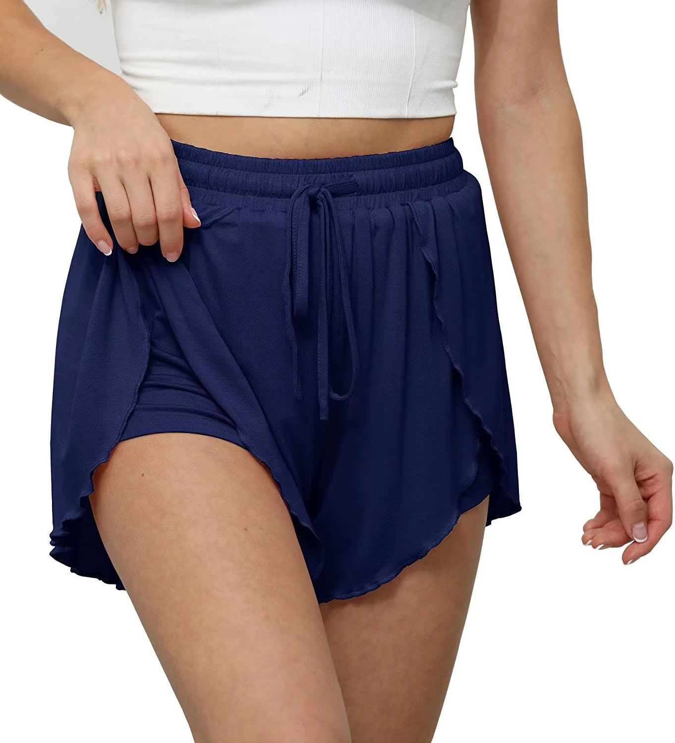 Womens High Waisted Casual Shorts  Summer Beach Yoga Pants With AntiExposure Undergarment Layer 10