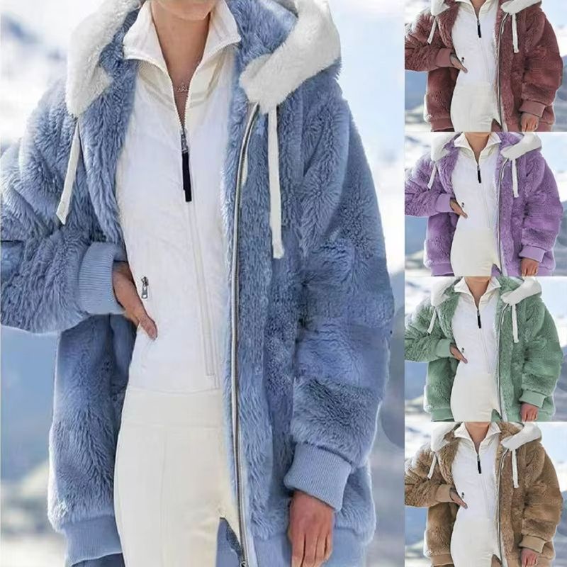 HugSoft Oversized Plush Hooded Jacket – Cozy Zip-Up Fleece Coat