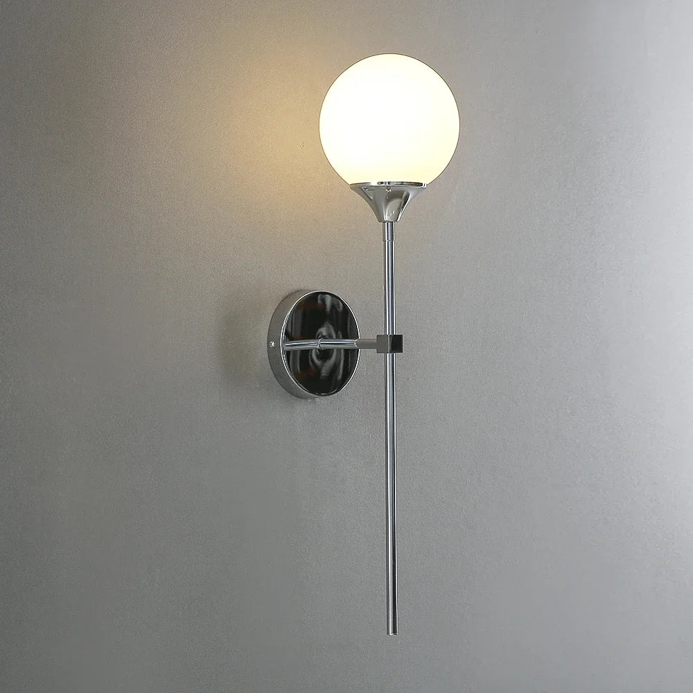 Modern Nordic Glass Ball Wall Lamp, Creative Golden Chrome Fixture with E14/E27 for Living Room, Kitchen Decoration