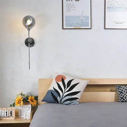 Modern Nordic Glass Ball Wall Lamp, Creative Golden Chrome Fixture with E14/E27 for Living Room, Kitchen Decoration