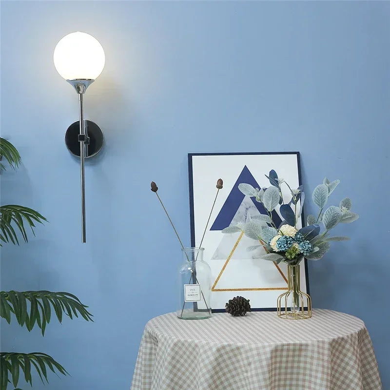 Modern Nordic Glass Ball Wall Lamp, Creative Golden Chrome Fixture with E14/E27 for Living Room, Kitchen Decoration