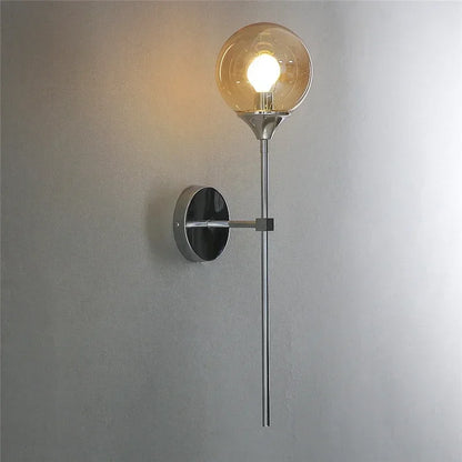 Modern Nordic Glass Ball Wall Lamp, Creative Golden Chrome Fixture with E14/E27 for Living Room, Kitchen Decoration