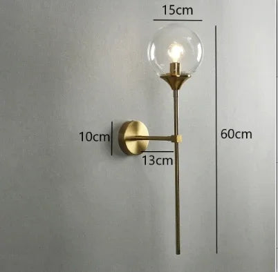 Modern Nordic Glass Ball Wall Lamp, Creative Golden Chrome Fixture with E14/E27 for Living Room, Kitchen Decoration