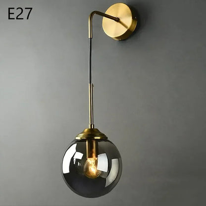 Modern Nordic Glass Ball Wall Lamp, Creative Golden Chrome Fixture with E14/E27 for Living Room, Kitchen Decoration