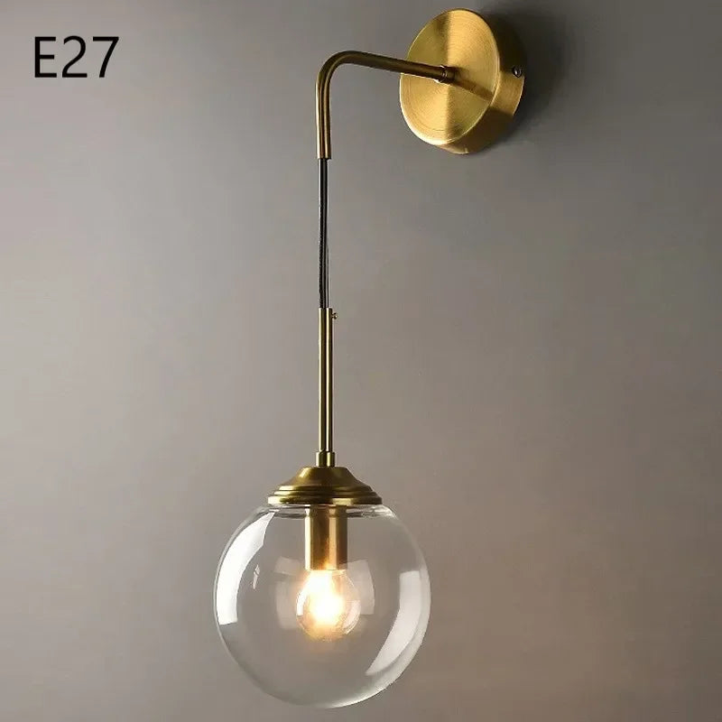 Modern Nordic Glass Ball Wall Lamp, Creative Golden Chrome Fixture with E14/E27 for Living Room, Kitchen Decoration