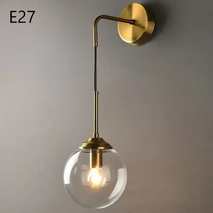 Modern Nordic Glass Ball Wall Lamp, Creative Golden Chrome Fixture with E14/E27 for Living Room, Kitchen Decoration