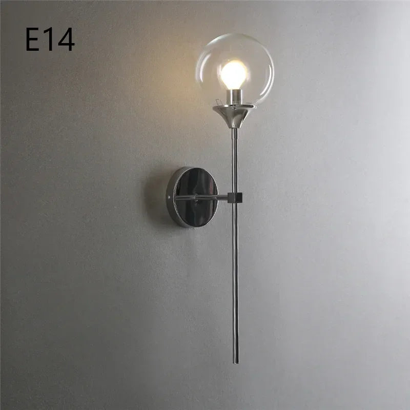 Modern Nordic Glass Ball Wall Lamp, Creative Golden Chrome Fixture with E14/E27 for Living Room, Kitchen Decoration