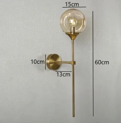 Modern Nordic Glass Ball Wall Lamp, Creative Golden Chrome Fixture with E14/E27 for Living Room, Kitchen Decoration