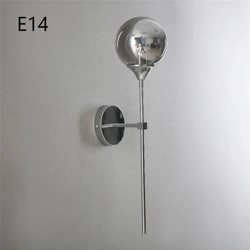 Modern Nordic Glass Ball Wall Lamp, Creative Golden Chrome Fixture with E14/E27 for Living Room, Kitchen Decoration