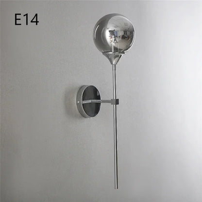 Modern Nordic Glass Ball Wall Lamp, Creative Golden Chrome Fixture with E14/E27 for Living Room, Kitchen Decoration