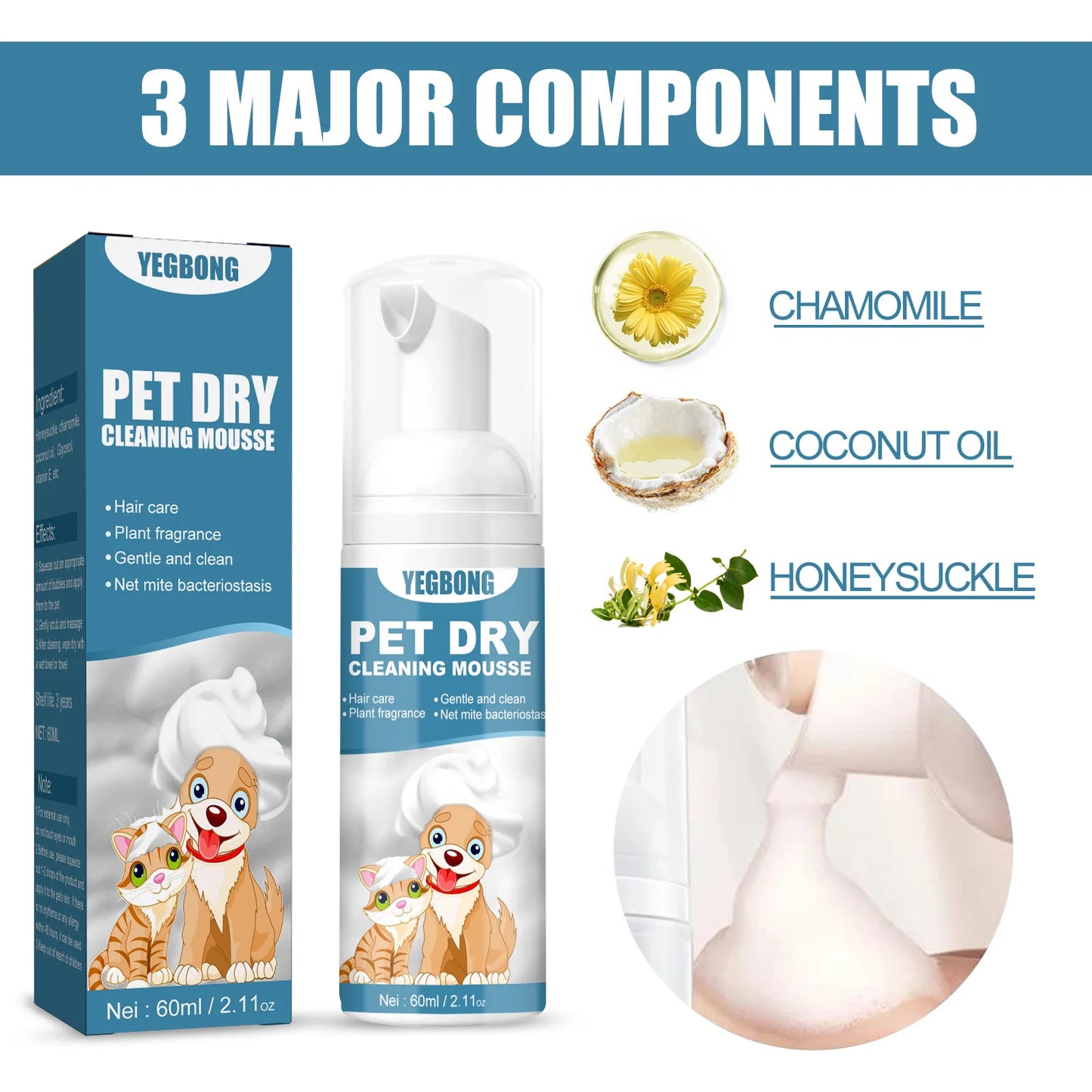 Pet Dry Shampoo For Puppy Kitten Bathless Cleaning Foam Odor Eliminator Safe Grooming Supplies Itch 5