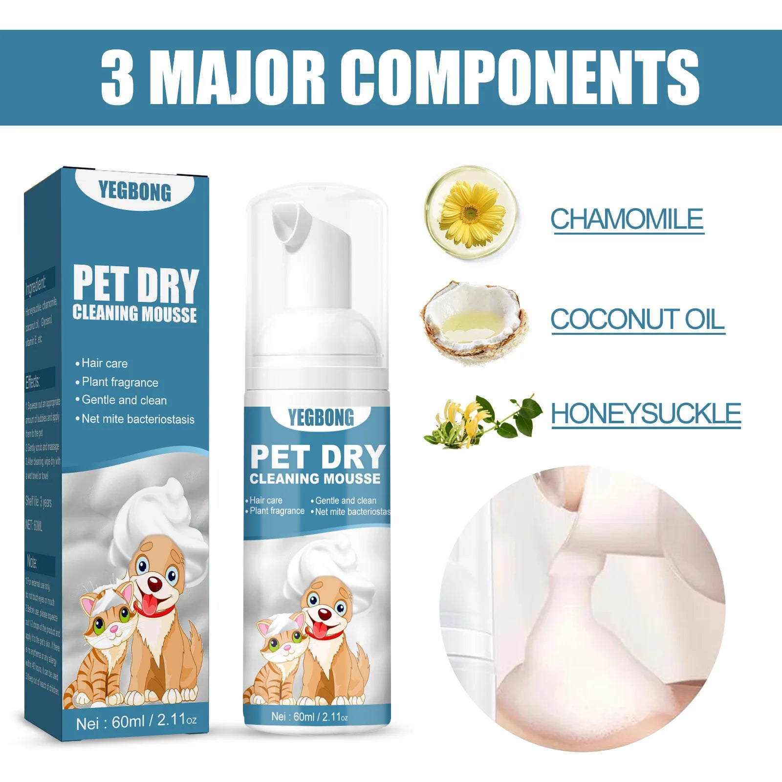 Pet Dry Shampoo For Puppy Kitten Bathless Cleaning Foam Odor Eliminator Safe Grooming Supplies Itch 5