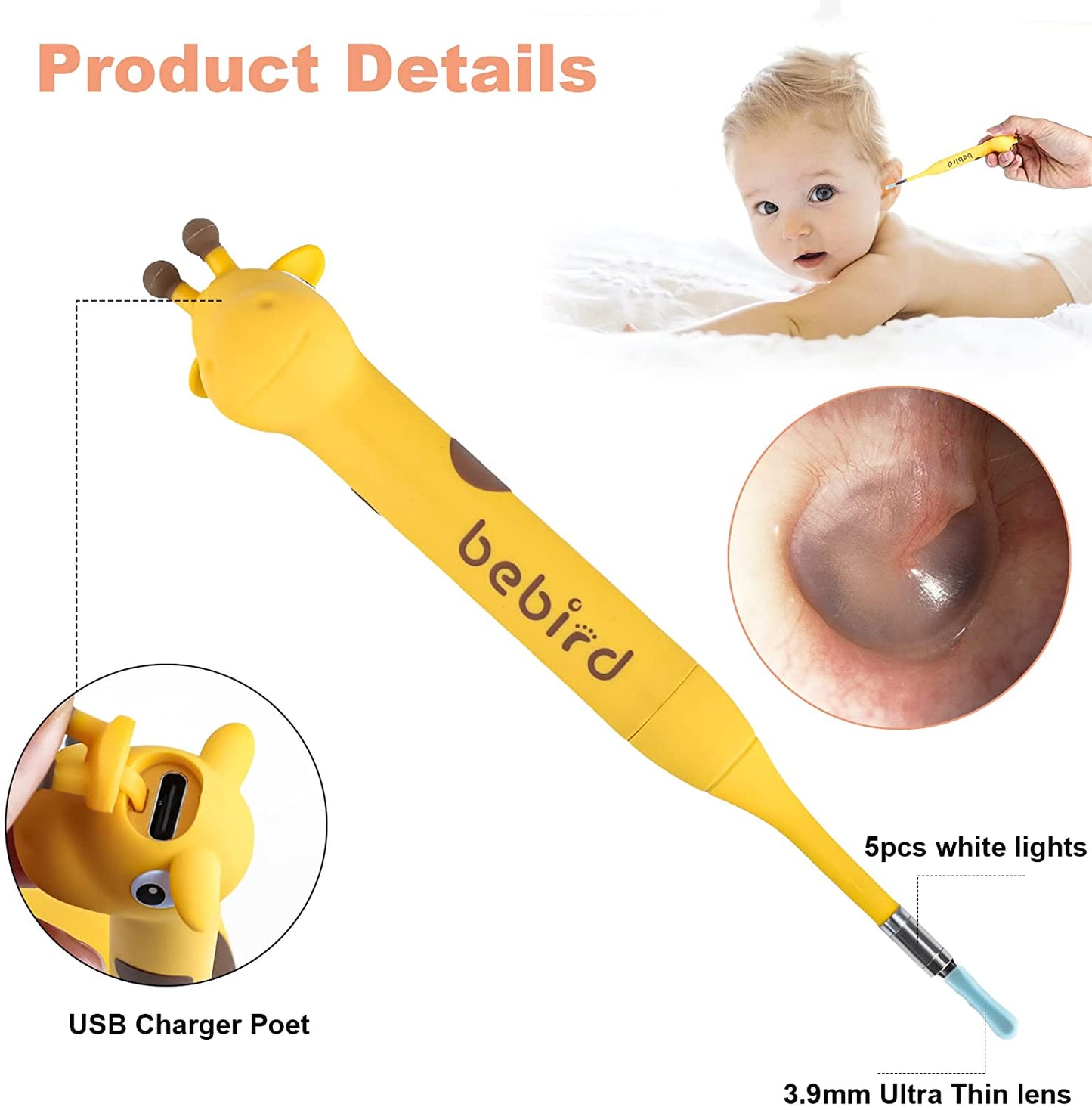 Bebird D3 Pro Kids Use Smart Visual Earpick Ear Cleaner, Otoscope for Safe Earwax Removal Waterproof Child Endoscope