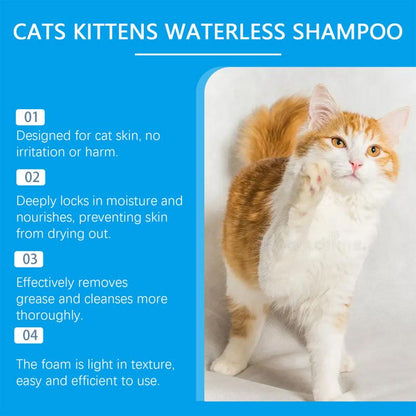 Waterless Cat Shampoo, Licking Safe Dry Shampoo 60ml, Gentle Foam Shampoo for Cats Relieves Itchy Skin