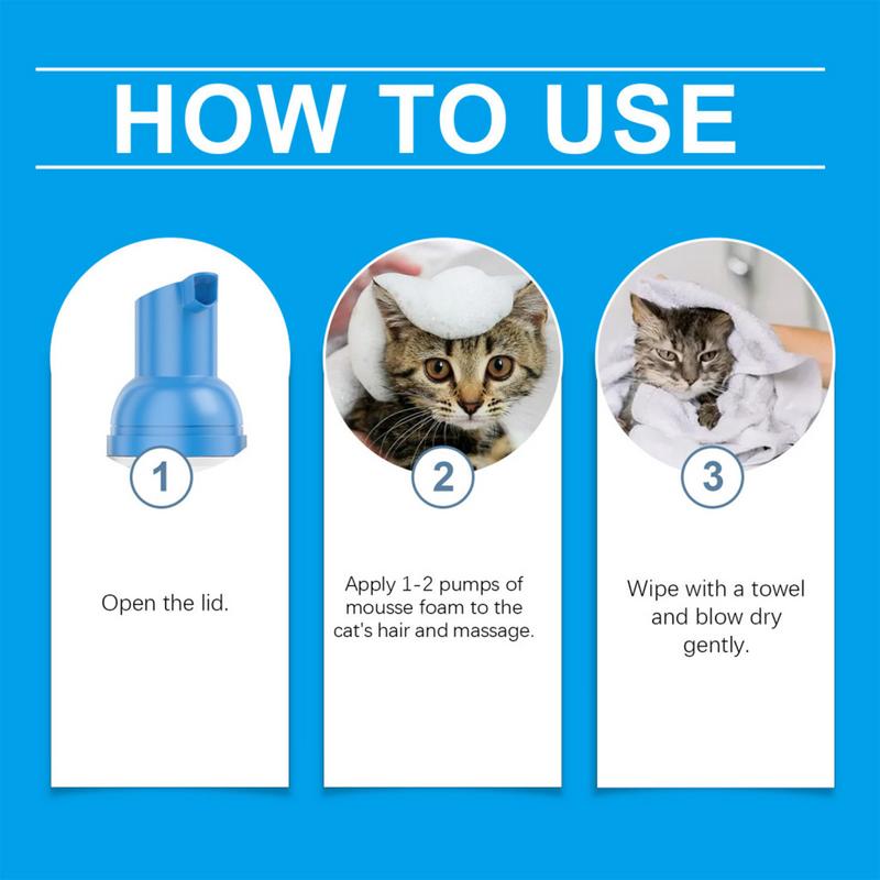 Waterless Cat Shampoo, Licking Safe Dry Shampoo 60ml, Gentle Foam Shampoo for Cats Relieves Itchy Skin