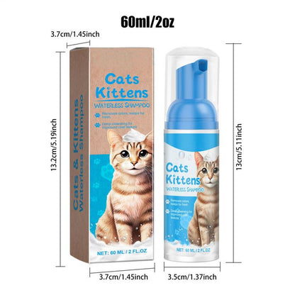 Waterless Cat Shampoo, Licking Safe Dry Shampoo 60ml, Gentle Foam Shampoo for Cats Relieves Itchy Skin