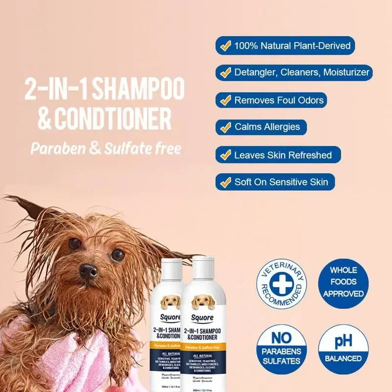 Puppy Shampoo and Conditioner 2 in 1, Moisturizing Dog Shampoo for Sensitive Skin, Gentle PH Balanced Cat and Dog Bath
