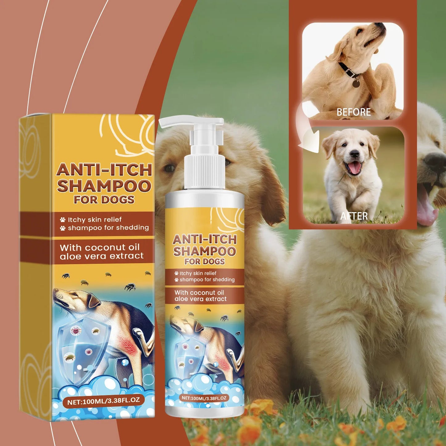 100ml New Itch Shampoo For Dogs, Anti Itching, Allergic Skin Relief, Nourishing Pet Shampoo For Grooming And Hair Care