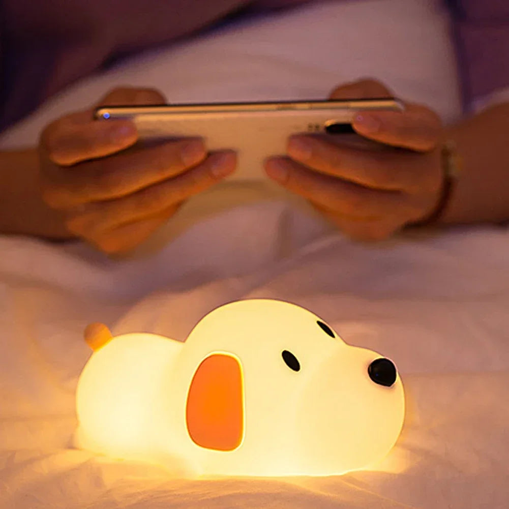 Dimmable Puppy Dog Night Light for Kids, Touch Sensor Silicone Lamp for Bedroom, Perfect Children's Sleeping Aid & Holi