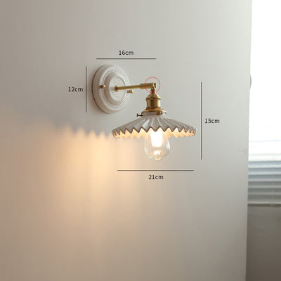 IWHD White Ceramic Modern Wall Lamp Beside Bed, Nordic Copper LED Japanese Style Wandlamp for Living Room, Bathroom