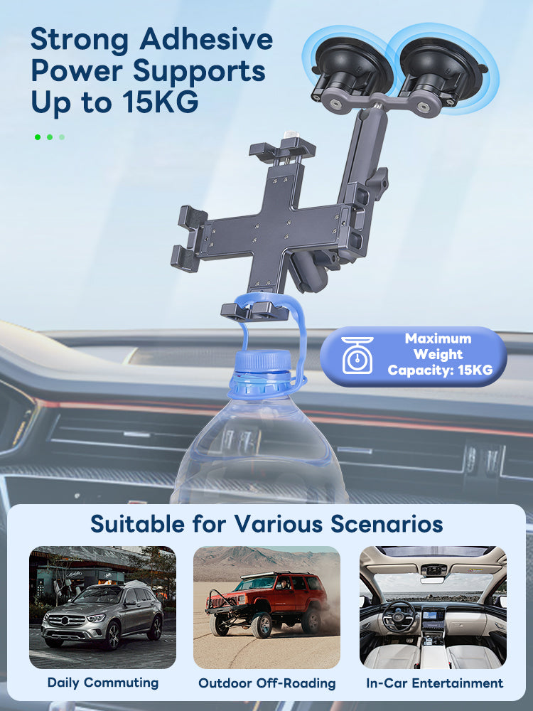 FANAUE Car Tablet Holder Suction Cup Mount, Adjustable Ball Tablet Mount for Vehicle Windshields, Fits RAM Mount Systems