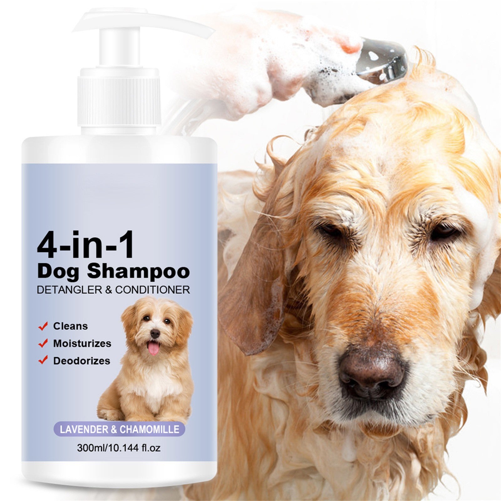 Dog Shampoo 4 In 1 Lavender Chamomile Pet Wash, Cleanses, Conditions, Smoothes, Moisturizes, Gentle Pet Care 300ml