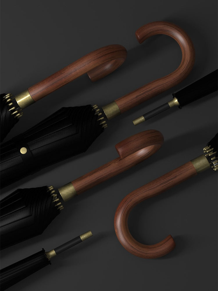 Large Windproof Umbrella 16K Wooden Handle, Big Size Golf Long Umbrella Strong for Men and Women, Japanese Style Wood