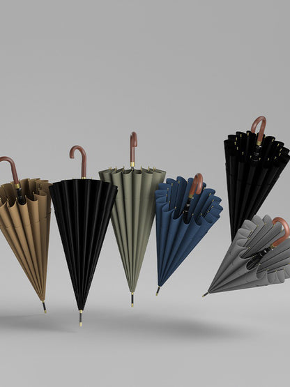 Large Windproof Umbrella 16K Wooden Handle, Big Size Golf Long Umbrella Strong for Men and Women, Japanese Style Wood