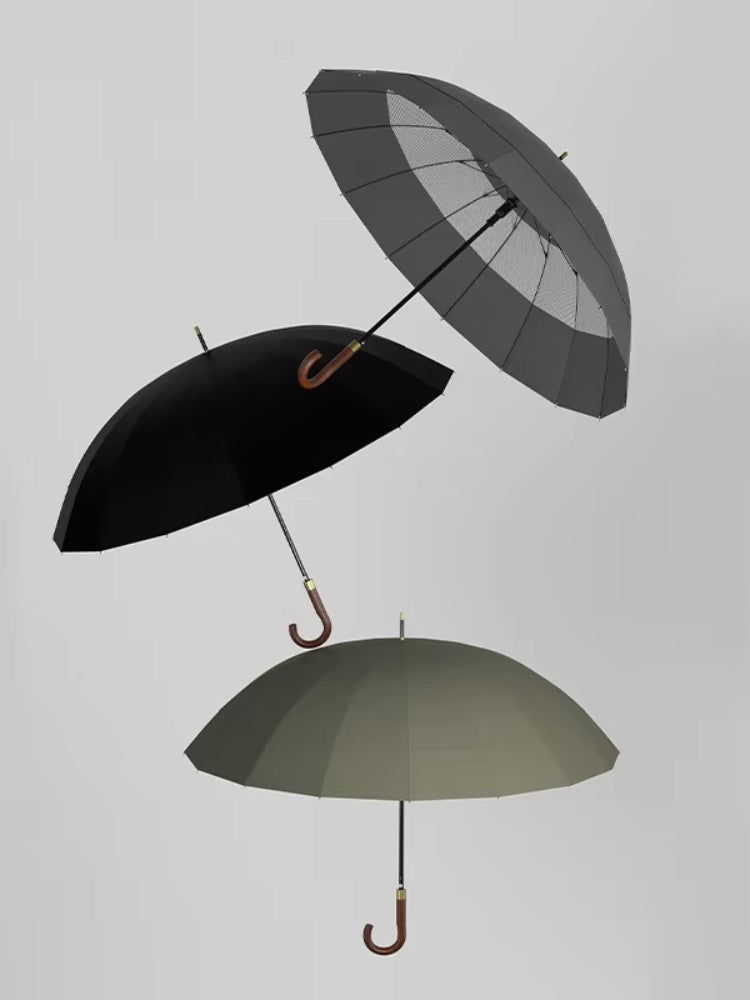 Large Windproof Umbrella 16K Wooden Handle, Big Size Golf Long Umbrella Strong for Men and Women, Japanese Style Wood