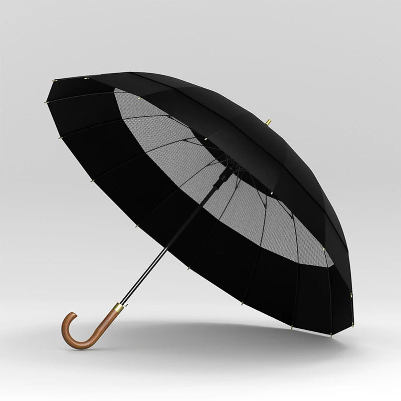 Large Windproof Umbrella 16K Wooden Handle, Big Size Golf Long Umbrella Strong for Men and Women, Japanese Style Wood
