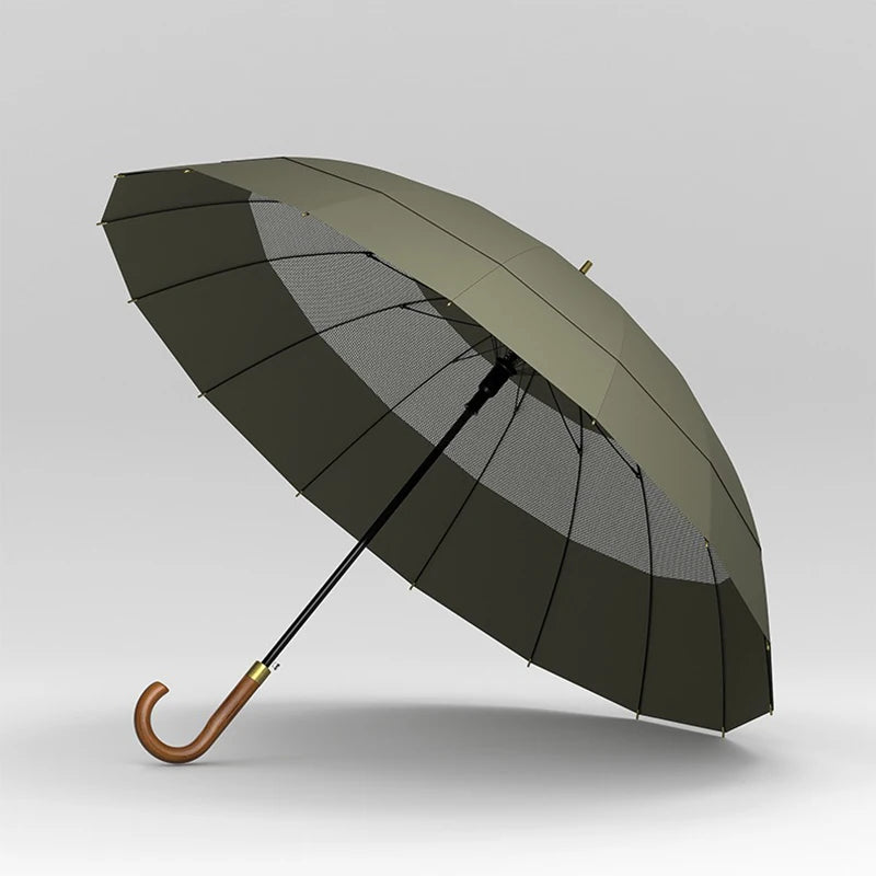Large Windproof Umbrella 16K Wooden Handle, Big Size Golf Long Umbrella Strong for Men and Women, Japanese Style Wood