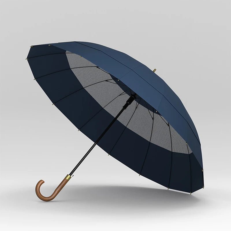 Large Windproof Umbrella 16K Wooden Handle, Big Size Golf Long Umbrella Strong for Men and Women, Japanese Style Wood