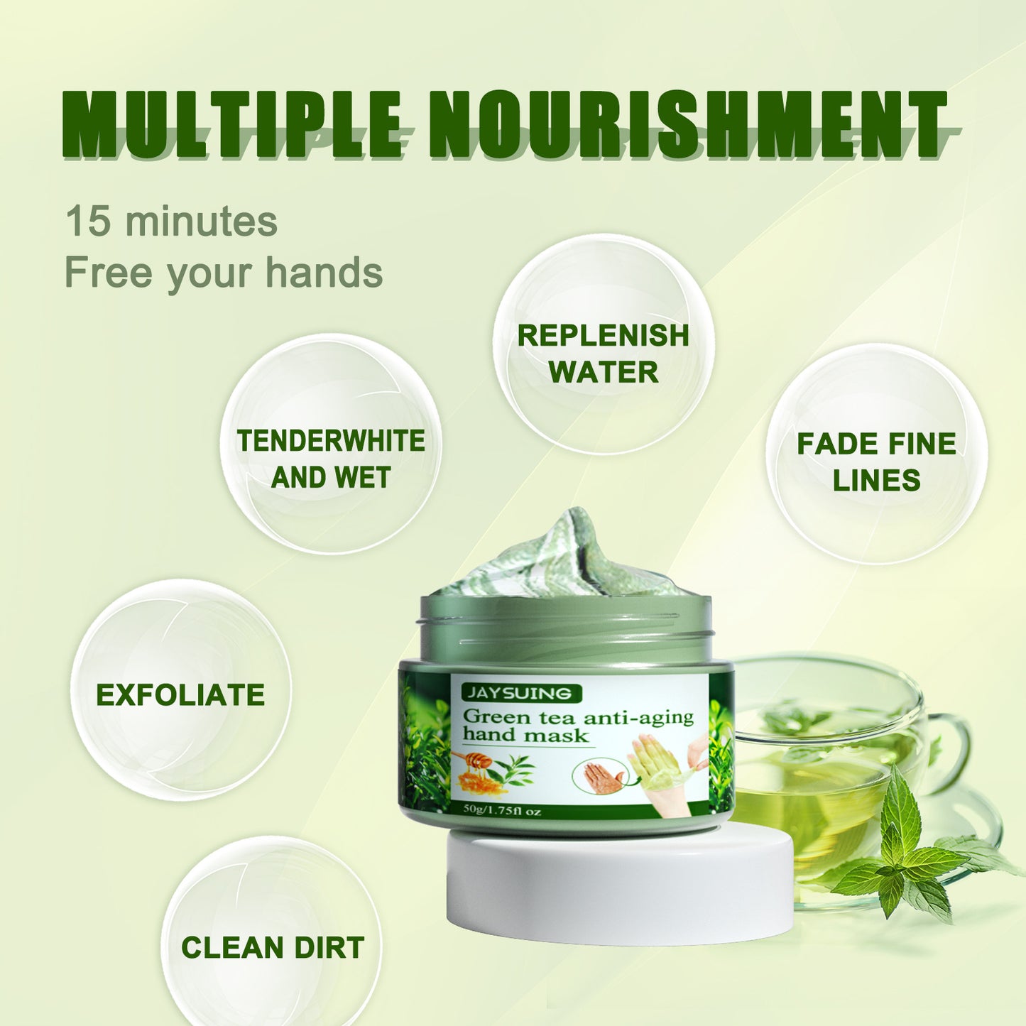 Jaysuing Green Tea Hand Mask Moisturizing Whitening Repair Anti Wrinkle Exfoliating Callus Film Han