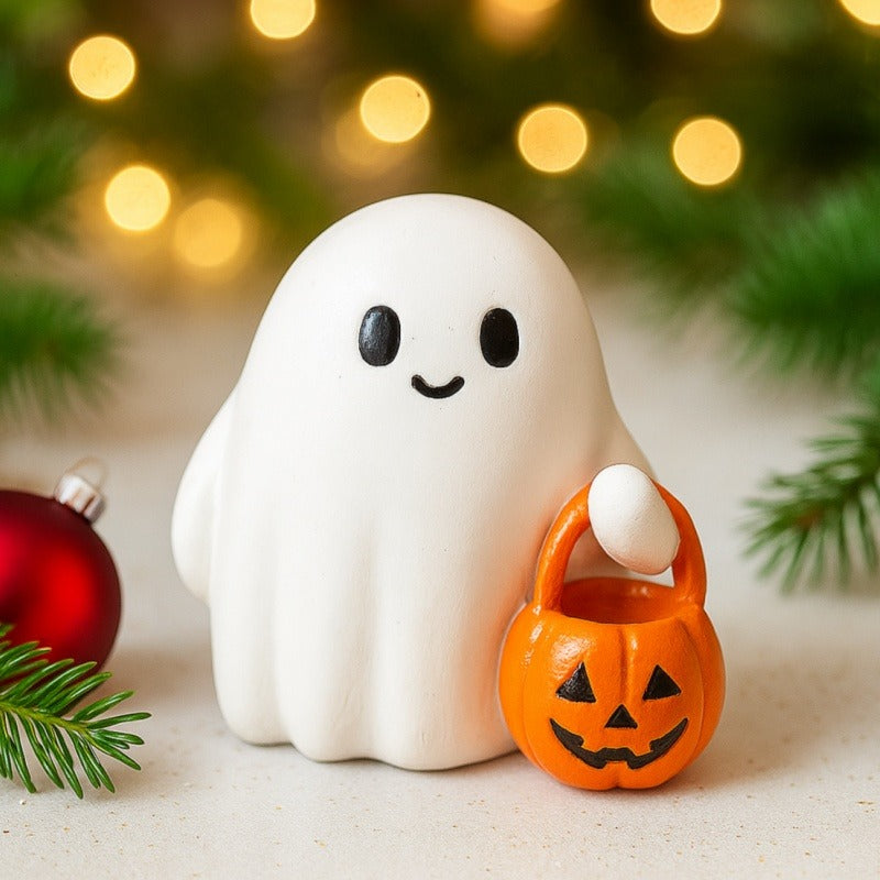 Cute Ghost Statue Holding Pumpkin Statue Resin Halloween Home Decorations For Indoor  Outdoor 2
