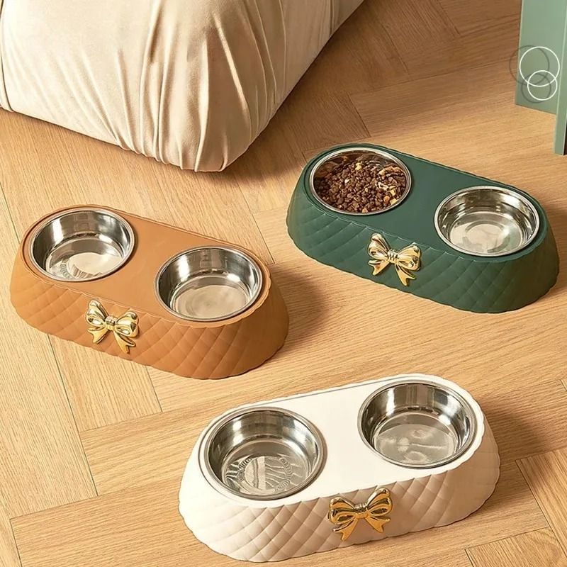 Bowtie Double Pet Bowl for Food and Water