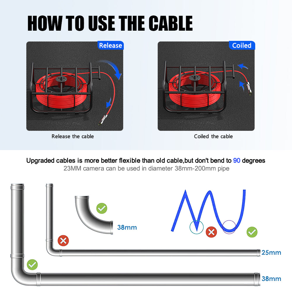 30M Pipe Inspection Camera with 9" DVR Monitor, IP68 17mm Borescope for Drain, Sewer Pipeline, Industrial Endoscope