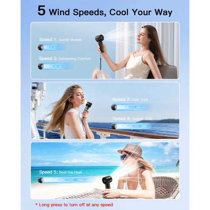 4000mAh Handheld Mini Fan with LED Display, 5 Speed Turbo, Portable Rechargeable Fan for Travel, Beach, and Vacation