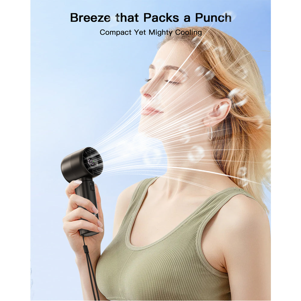 4000mAh Handheld Mini Fan with LED Display, 5 Speed Turbo, Portable Rechargeable Fan for Travel, Beach, and Vacation