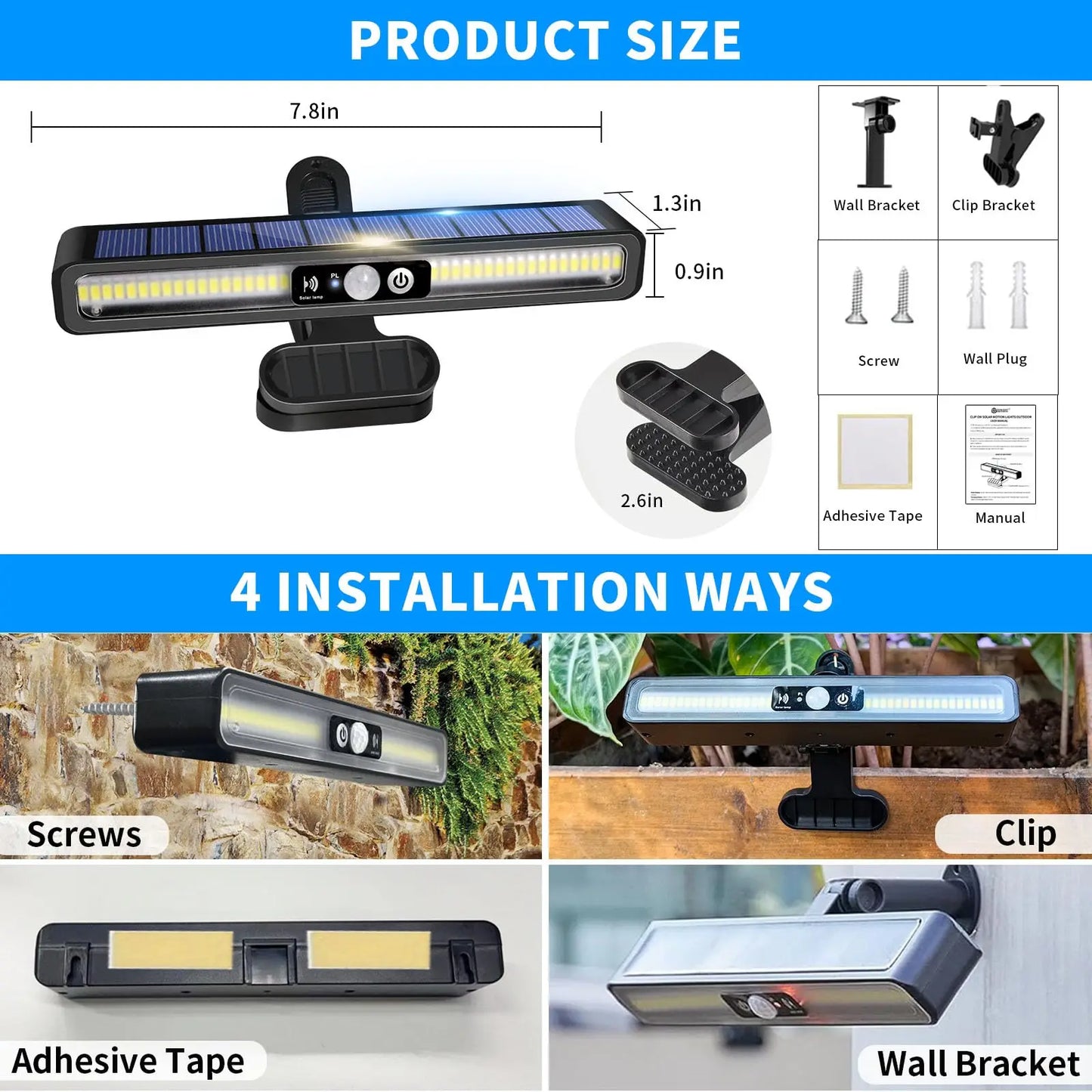 Solar Fence Lights Outside With LEDs Clip On Solar Motion Lights Outdoor Waterproof Portable Solar  4