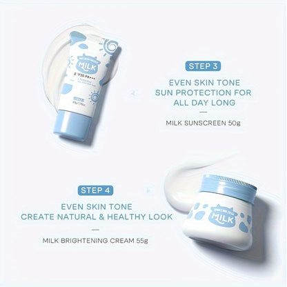7PCS Milk Skin Care Set for Moisturizing Hydration, Facial Cleanser, Body Scrub, Hand Wax, Eye Cream, Sunscreen, Beauty