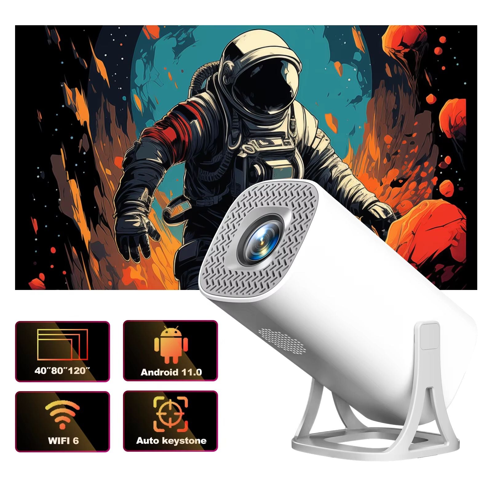 HONGTOP S40 Mini Projector with Android 11 – Portable 1080P HD Home Cinema with WiFi & Bluetooth