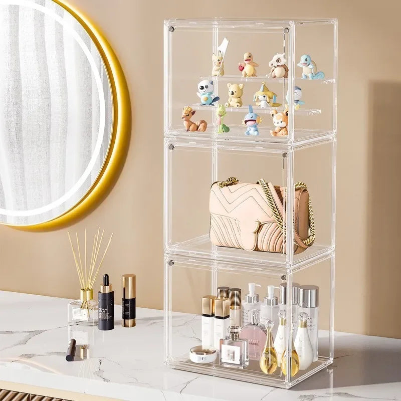 Plastic Dustproof Storage Bins Figures Display, Clear Display Box Stackable Collectibles Storage, Cosmetic Show Case