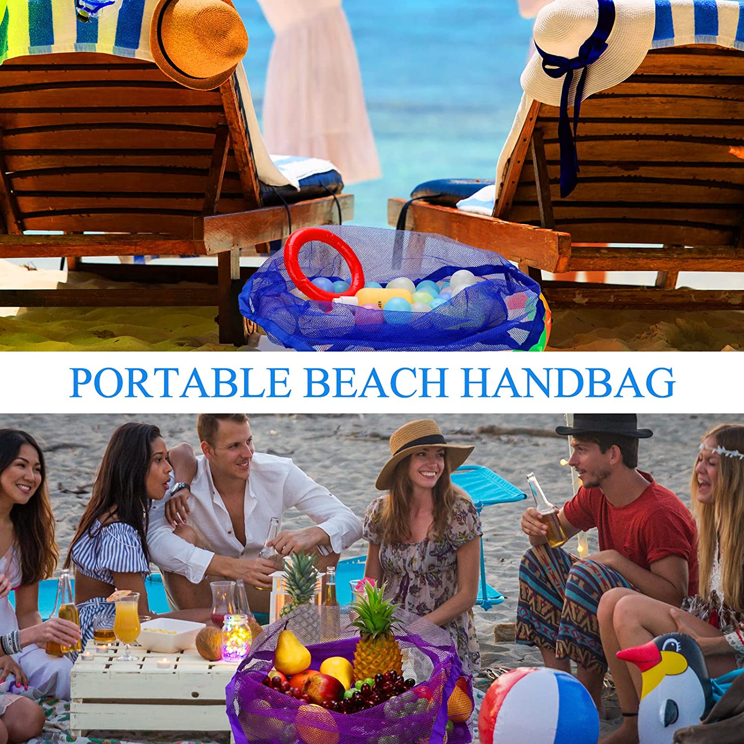 Outdoor Beach Mesh Bag Children Sand Away Foldable Protable Kids Beach Toys Bag Clothes Toy Storage 3