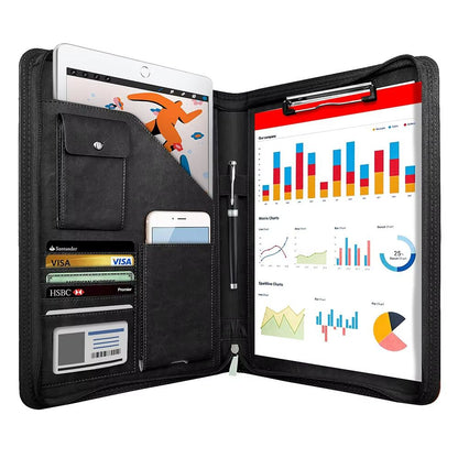 ExecutiveFlex Leather Zippered Padfolio – Multifunctional A4 Business Organizer