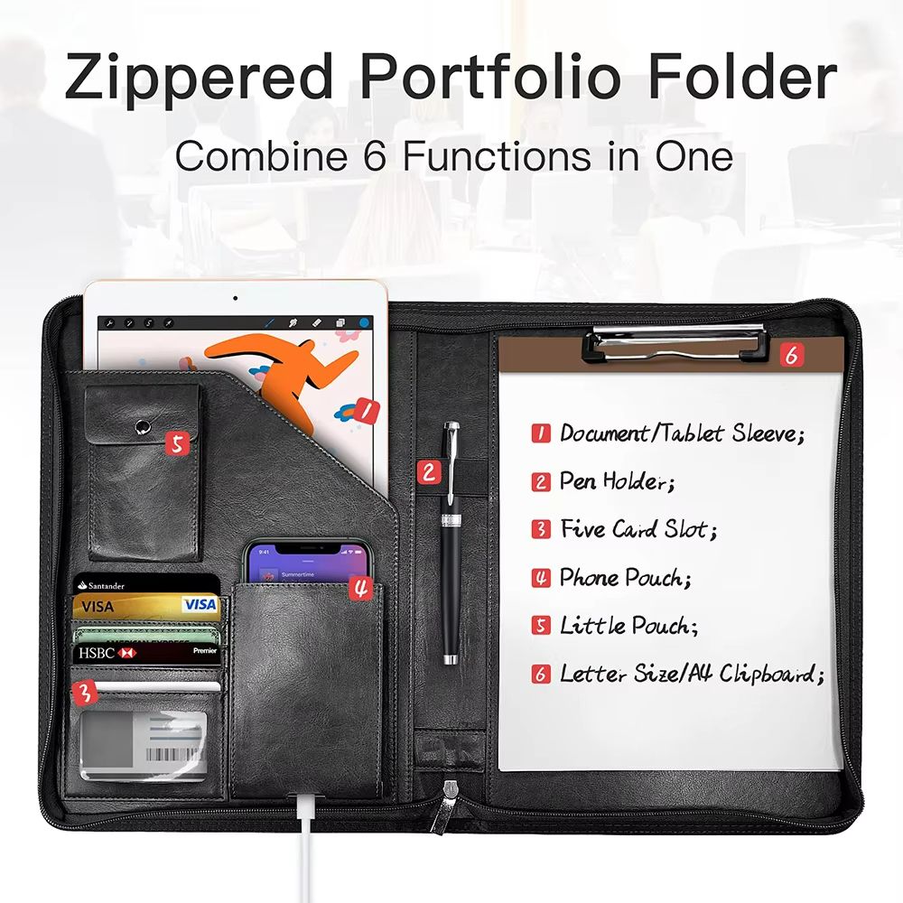 ExecutiveFlex Leather Zippered Padfolio  Multifunctional A4 Business Organizer 1