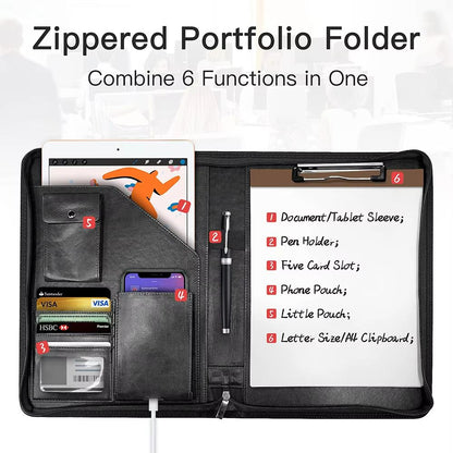 ExecutiveFlex Leather Zippered Padfolio  Multifunctional A4 Business Organizer 1