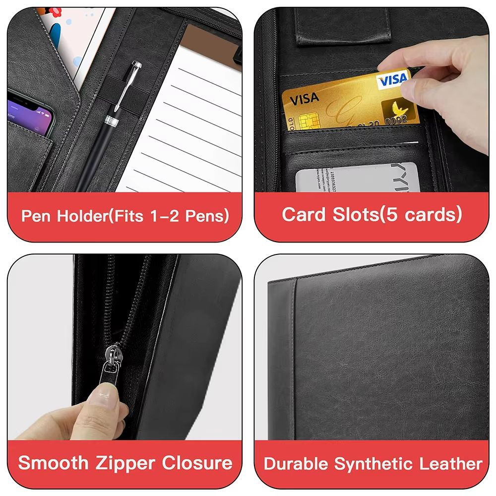 ExecutiveFlex Leather Zippered Padfolio  Multifunctional A4 Business Organizer 3